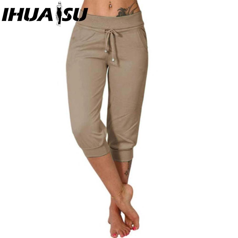 

IHUASU 10 цветов Женская мода Повседневные Однотонные Брюки и Капри с принтом XL хаки