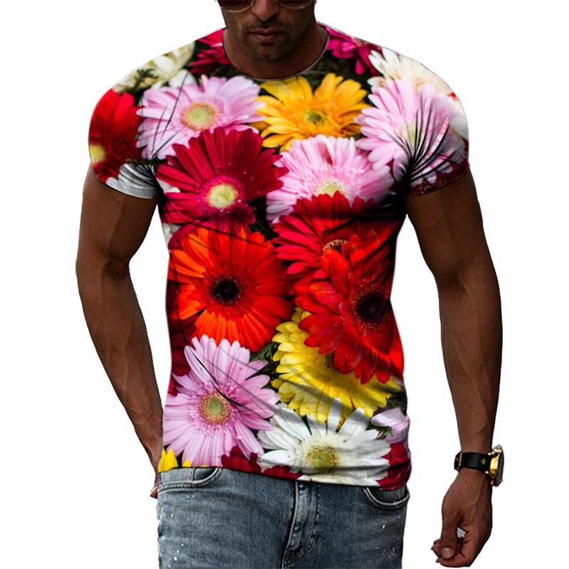 Letnia moda Osobowość Kwiaty graficzne koszulki Męskie Casual 3D Drukowane Krótkie rękawy Koszulki Hip Hop Trend Harajuku O-neck Topy