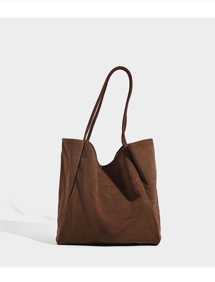 Large Capacity Suede Shoulder Tote: Artistic Lazy Style for Students & Shoppers