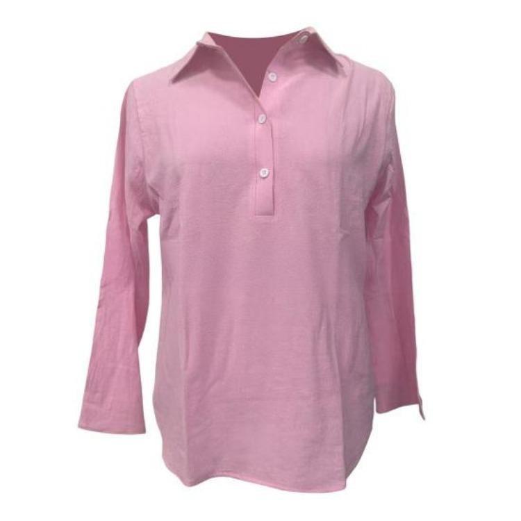 Lightweight Breathable Casual Blouse Loose Fit Women Shirt Lapel V Neck 3 4 Sleeve Pullover Tops Solid Color Daily Wear