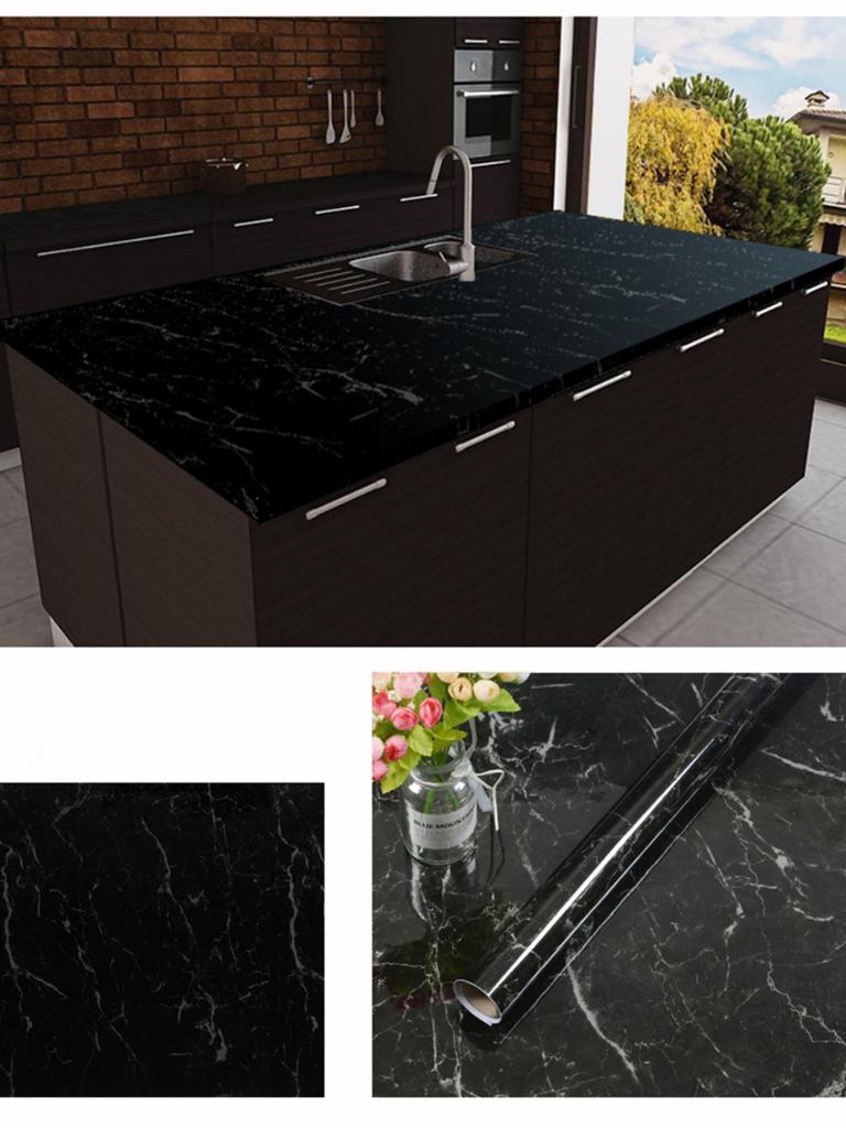 Marmor Kök Oljetät filmspis Vattentät Fuktsäker självhäftande tapet Bänkskåp Renovering Kakeldekal