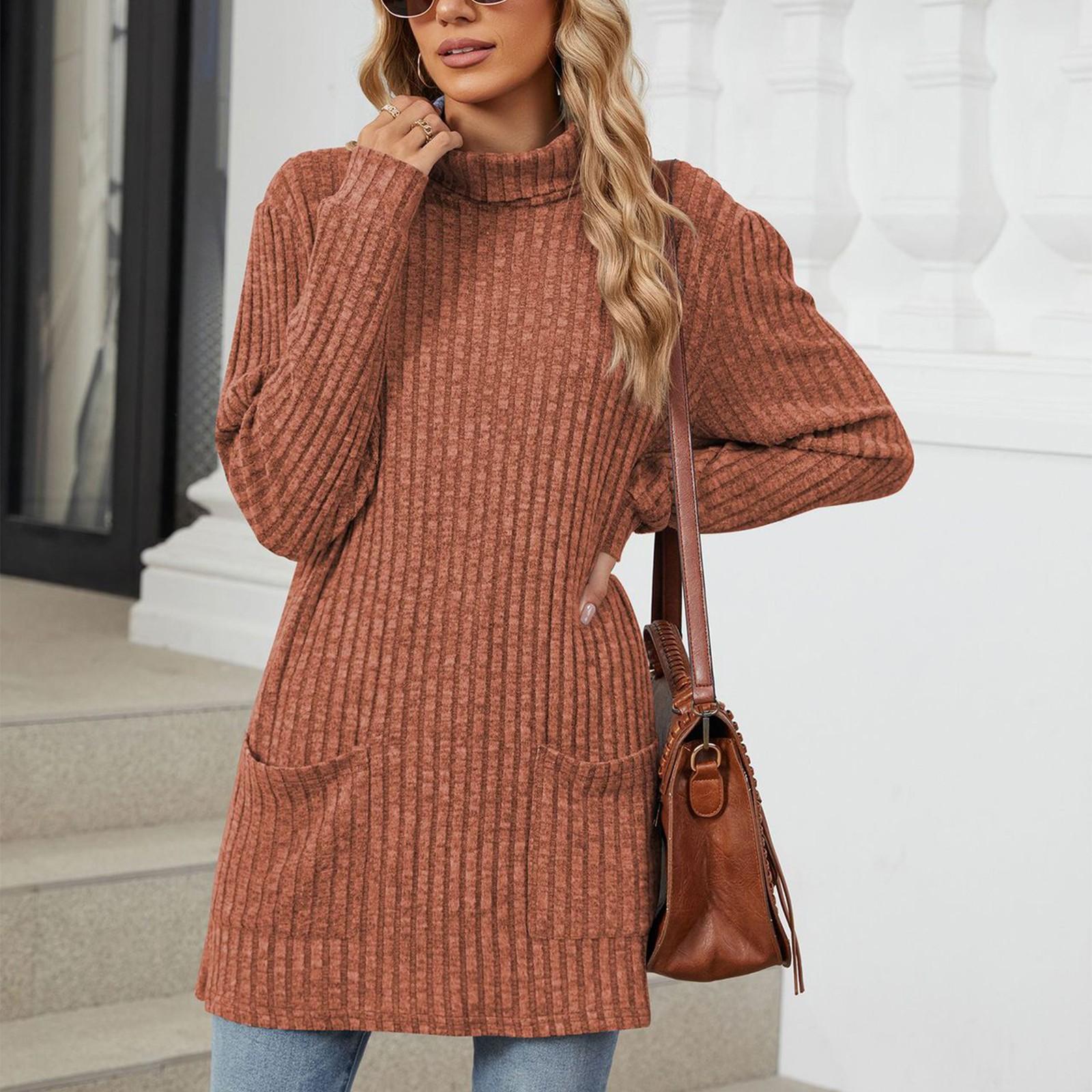 

Women s Fashionable Solid Color Half High Neck Long Sleeved Wide Hem Slit T-shirt Top XXL оранжевый