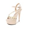 Fashion European and American Catwalk Artifact Model High Heels with Sexy Waterproof Platform 15cm Rivet Sandals Womens Summer Slippers.