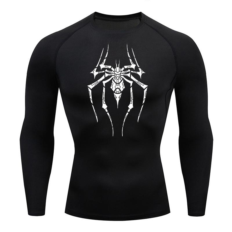 Spider Print Compression Shirts for Men Gym Workout Running Baselayers Undershirts Rash Guard Athletic Quick Dry Tshirts Tops