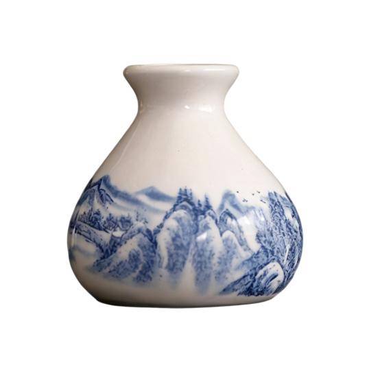 Small Blue and White Porcelains Vase, Mini Chinoiserie Bud Vase, Vintage Ceramic Oriental Handmade Chinese Flower Jardiniere for Home Office Shelf