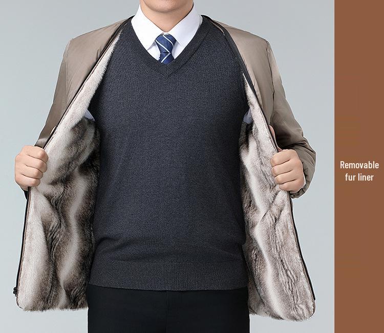 Men's Mid-Length Windbreaker with Removable Fur Lining and Velvet, Business Casual Large Size Coat