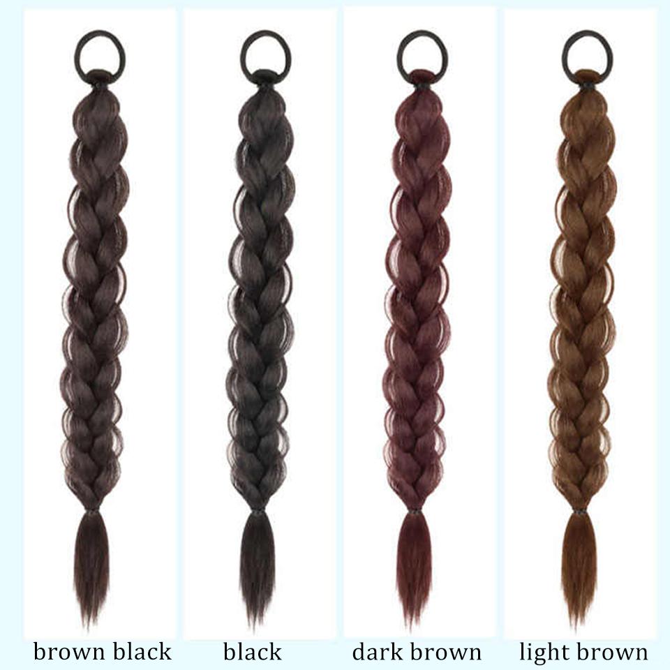2pc Synthetic Long Twist Braid Ponytail Extensions With Rubber Band 24 Inch Boxing Braided Hair Extensions For Women Daily Use