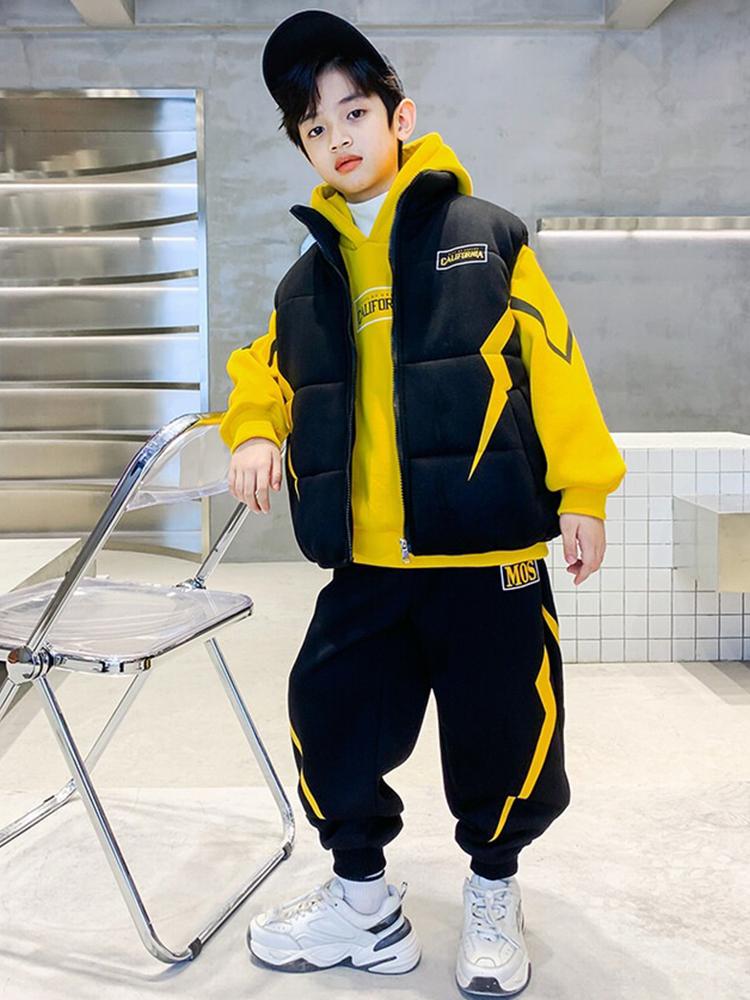 Duży dziecięcy swobodny kamizelka trzyczęściowy garnitur dla chłopców jesień i zima plus aksamitny gruby garnitur modny