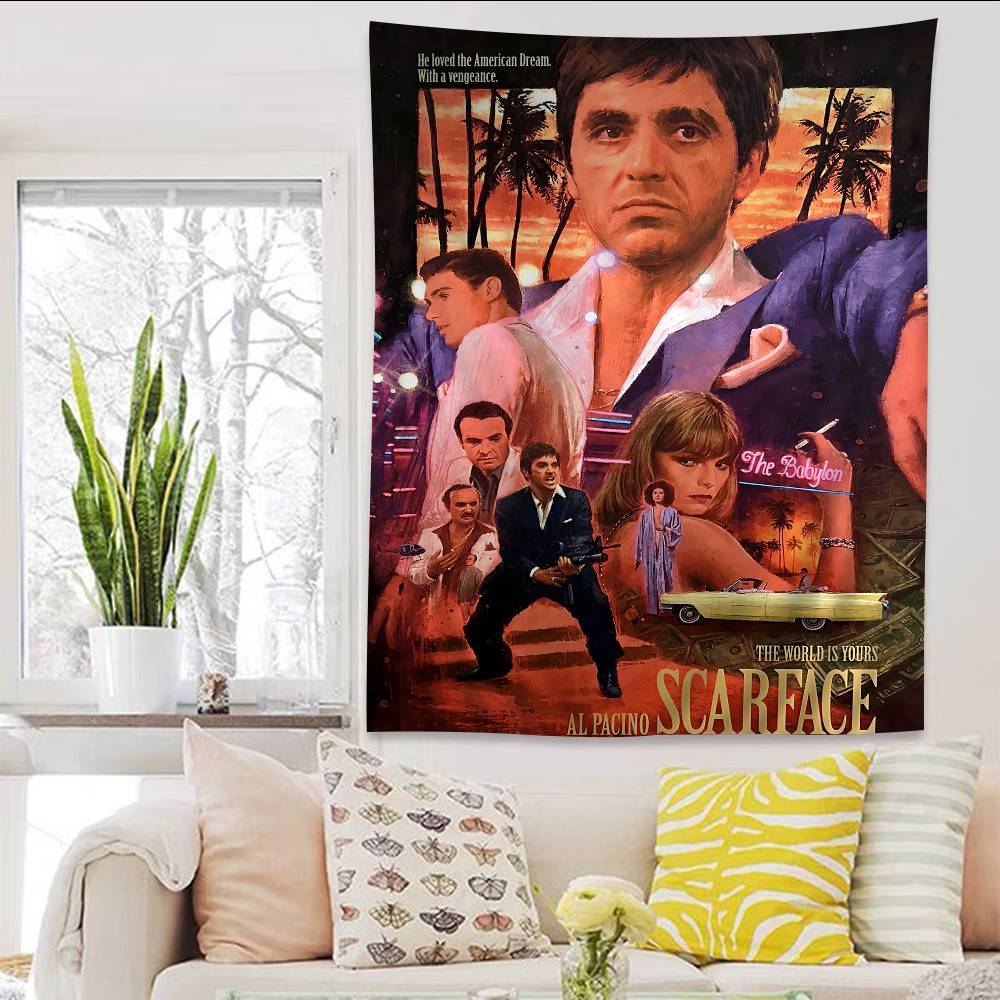 

Movie SScarfaceS Cartoon Tapestry Art Science Fiction Room Home Decor Wall Hanging Sheets 74x94cm(29x37in)