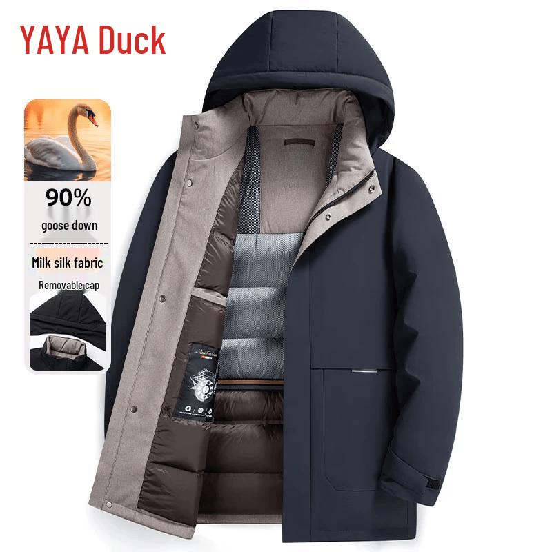 YAYA Men s Mid-Length Detachable Hooded Goose Down Jacket 23779 2XL