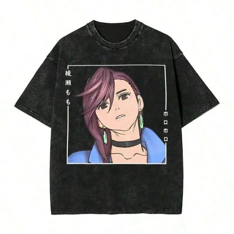 Manga Dandadan Ayase Momo Printed Tee Men Women Clothing Washed Cotton T-shirt Vintage Casual Loose T Shirt Harajuku Male Tshirt