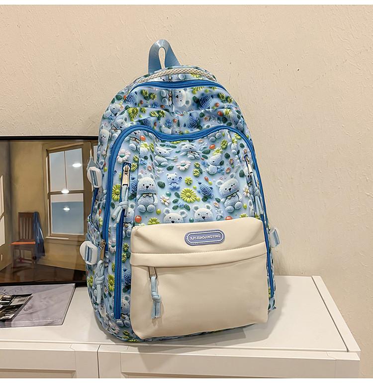 Large Student Capacity Backpack With Bear And Flower Print Design Daily For