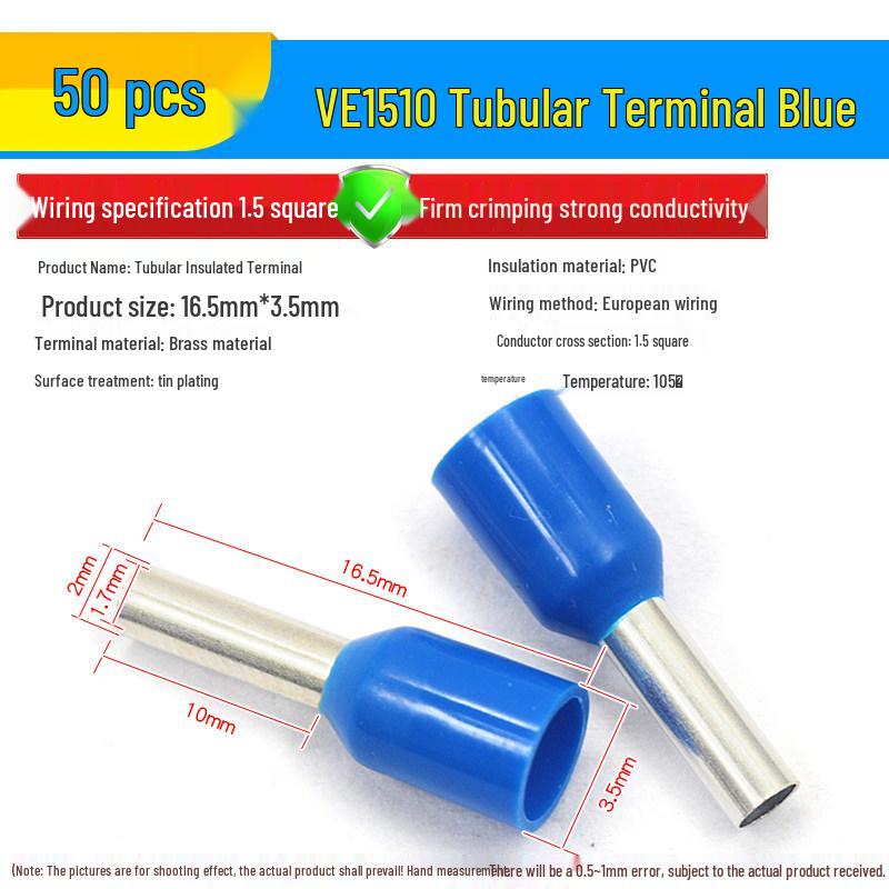 European Tubular Wire Connectors: VE0508, 7508, 1008, 1508, 2508 Pin Terminals
