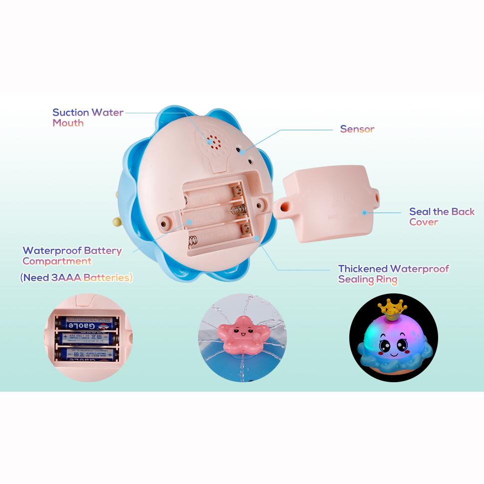 Juguete de baño para bebé con 4 modos de pulverización de agua, juguetes para bañera con forma de pulpo iluminados, bañera giratoria automática con animales del océano/rociador de fuente/LED colorido intermitente