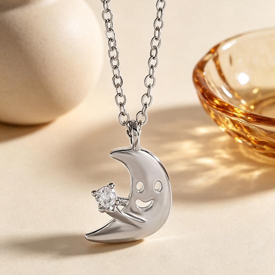 Smiling Star Moon Necklace Rhinestone Star Pendant Necklace Cute Moon Necklace for Women Daily Wear Dating