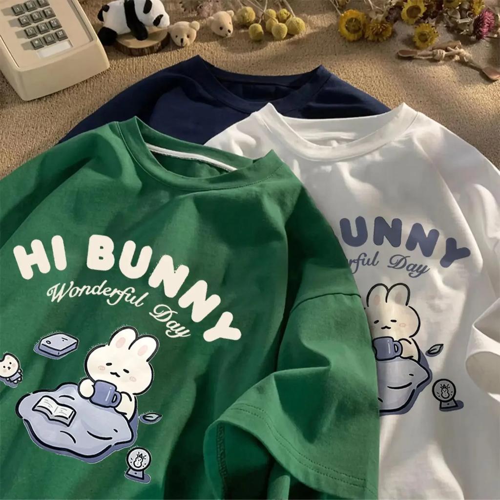 Cartton Hi Bunny Print Women Short Sleeved T-shirt for Women Cartoon Women Short Sleeved Shirt Women Fashion Cute Tops