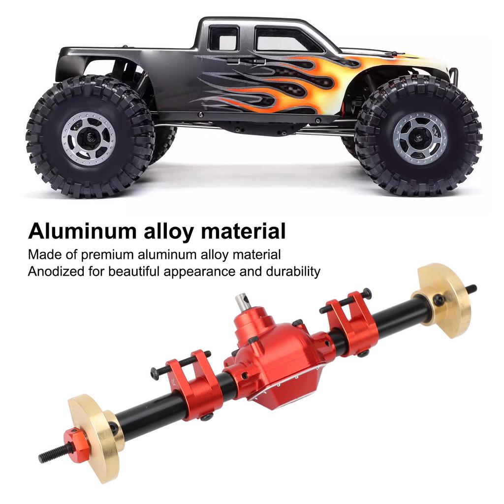 RC Rear Axle Assembly Aluminum Alloy RC Car Rear Axle Upgrade Parts with 27T 8T Internal Mounting Gear for SCX10 PRO Red