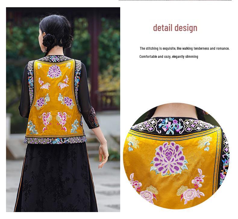 Ethnic Silk Embroidered Short Vest - New Chinese Style Cardigan