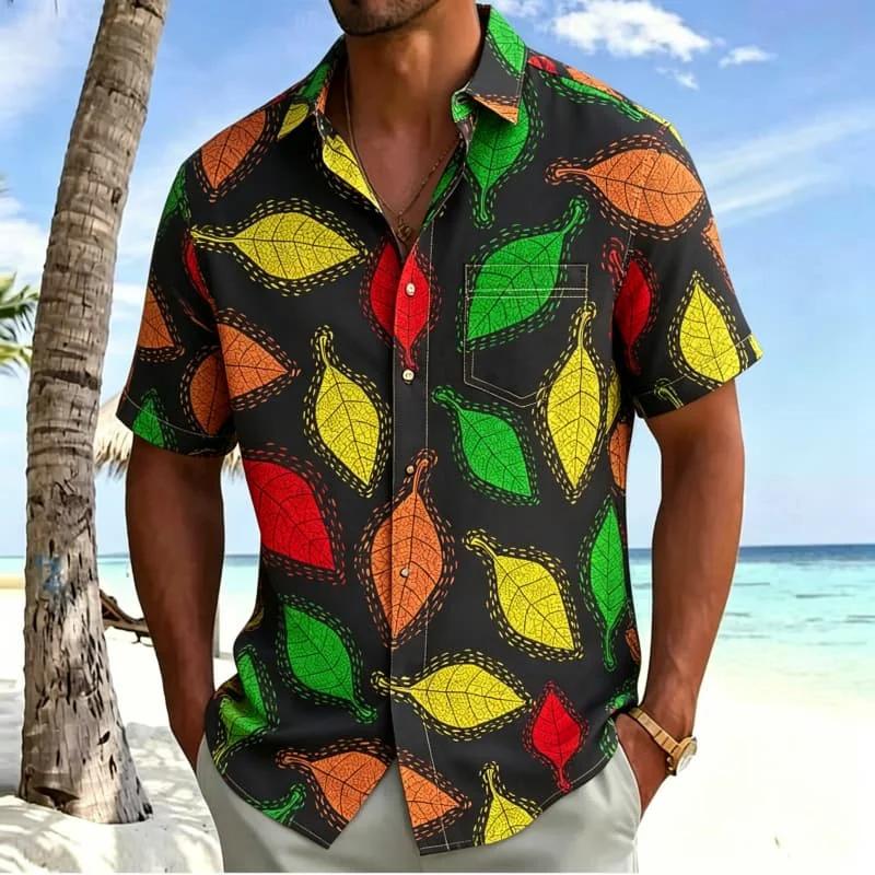 Beach essential! Hawaiian short-sleeve shirt with palm tree print, casual and stylish.