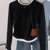 Spring New Round Neck Contrasting Fake Two Pieces Pleated and Thin Irregular Long Sleeves Women Small Age Reduction Trendy Cool