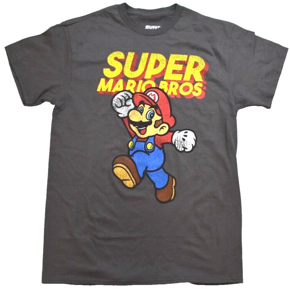 Super Mario Bros. Mens Mario Jump Graphic Gray T-Shirt New M, L 2XL