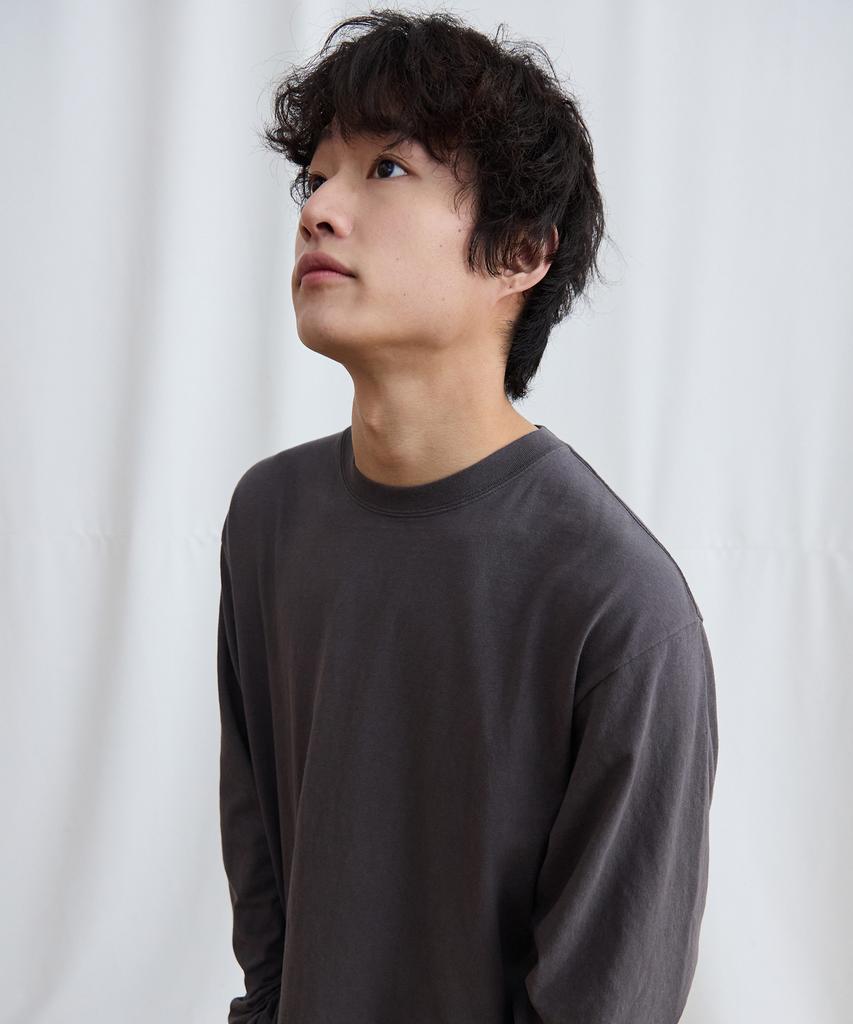 Peullabijeum Men Plain Relaxed Long Sleeve T-Shirt - Dark Gray