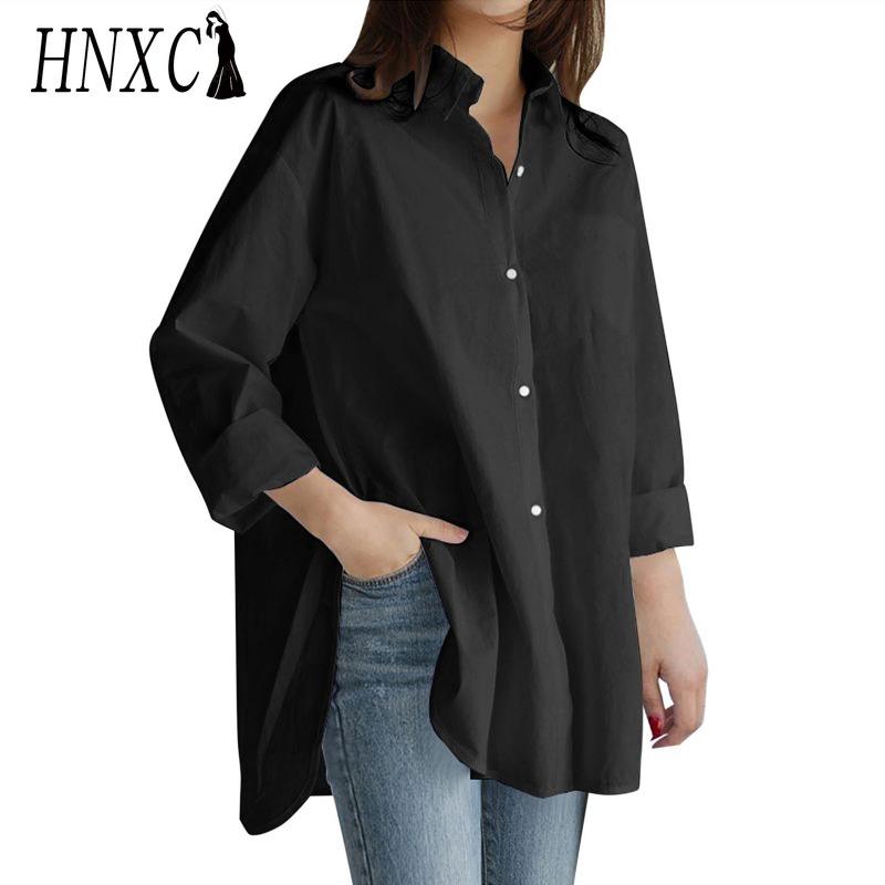 HNXC Damemote Uformelt ensfarget trykk Langermet POLO-hals bluser og skjorter