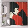 ~O~1pc Woman and Cat Winter Bathroom Curtain Digital Print Polyester Shower Curtain No-Hole Punch Partition Bath Curtain