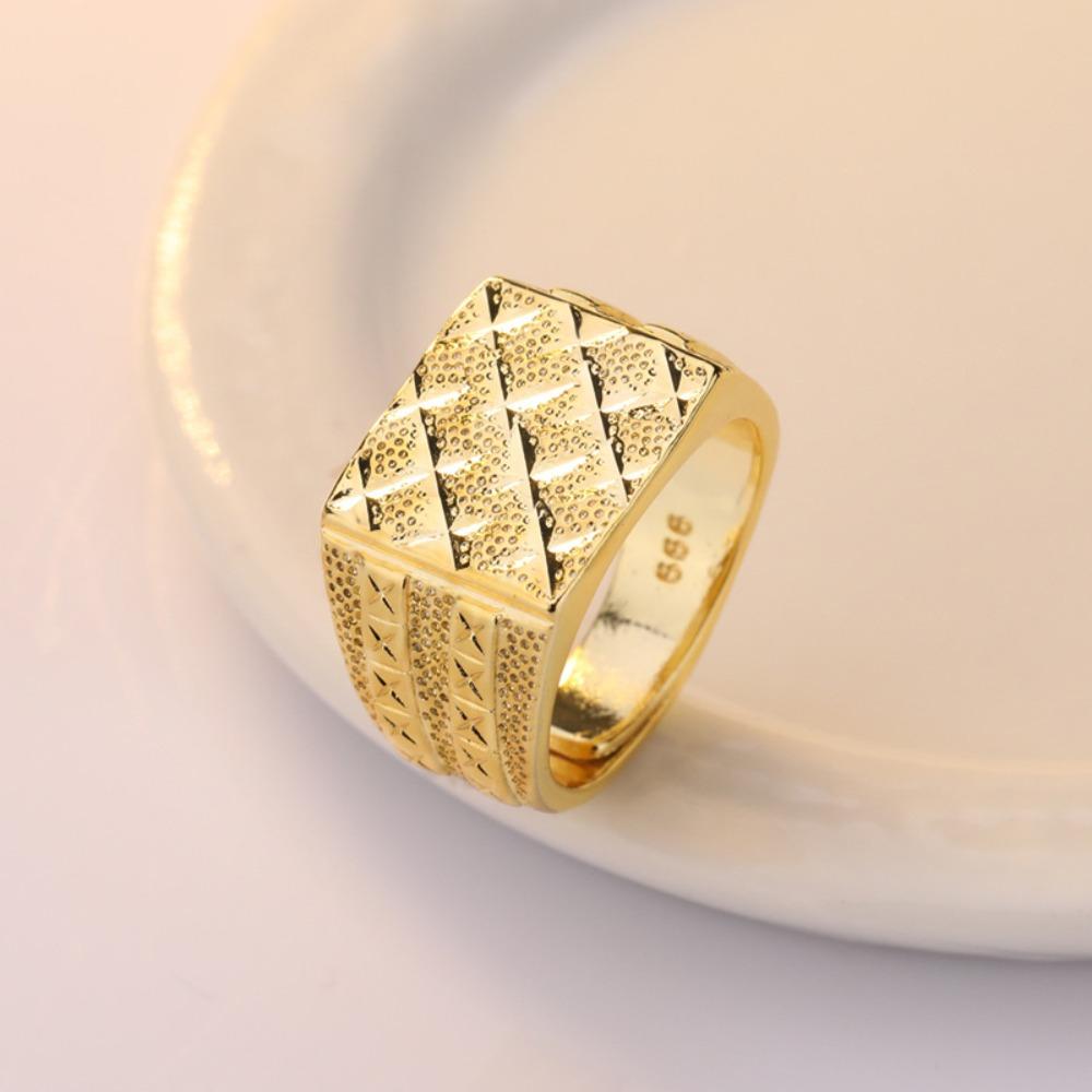 Open Ring Lao Sand Gold Plated Matte Carved Mens Wedding Band Copper Gold Tone Adjustable Jewelry