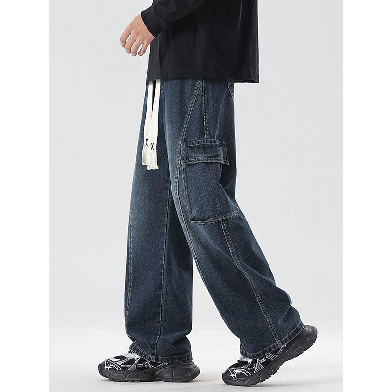 Mingge | Spring and Summer New Multi-pocket Tooling Jeans Men's American Retro Trendy Brand Loose Straight Trousers