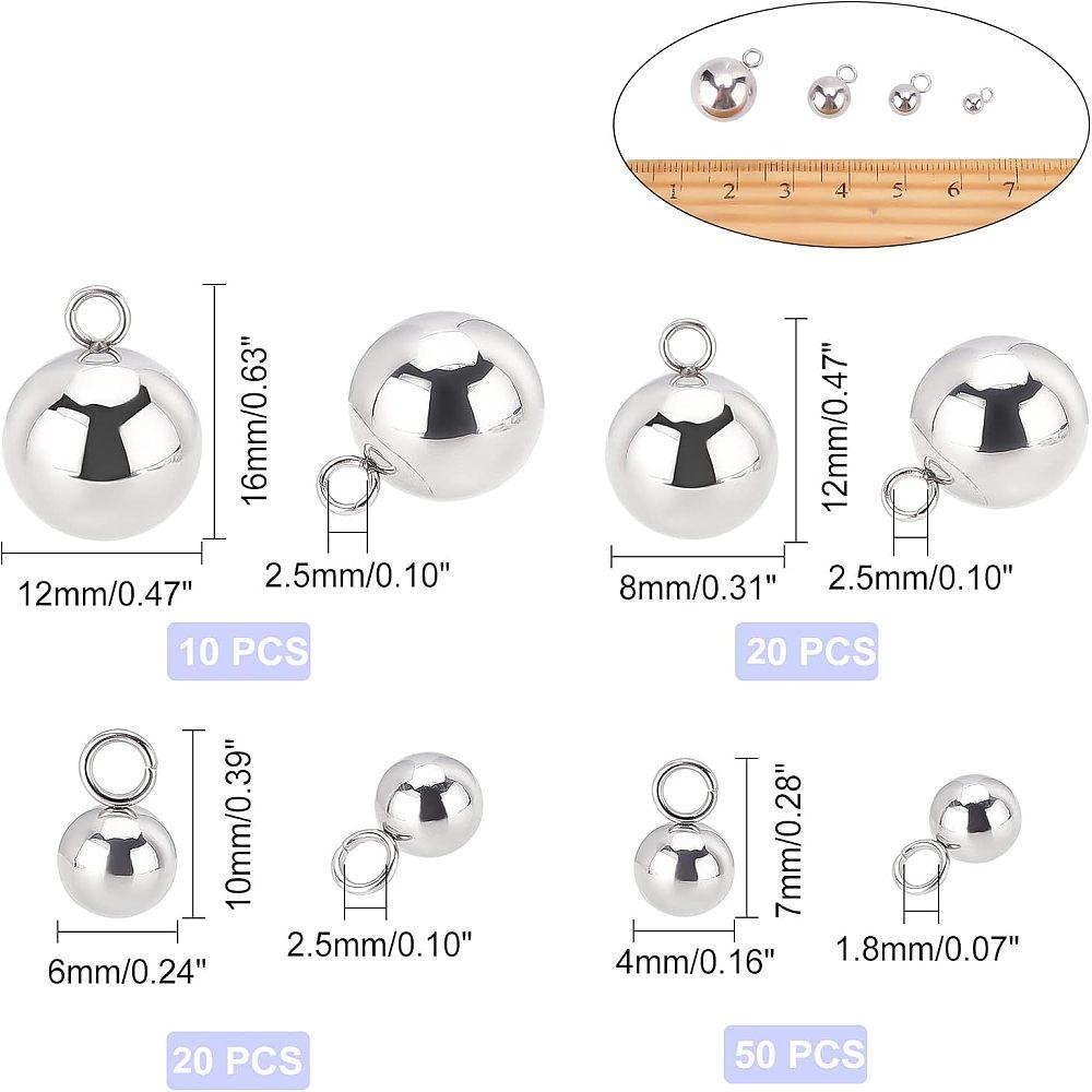 100pcs 4 Style 304 Stainless Steel Charms Ball Stainless Steel Color 7x4mm