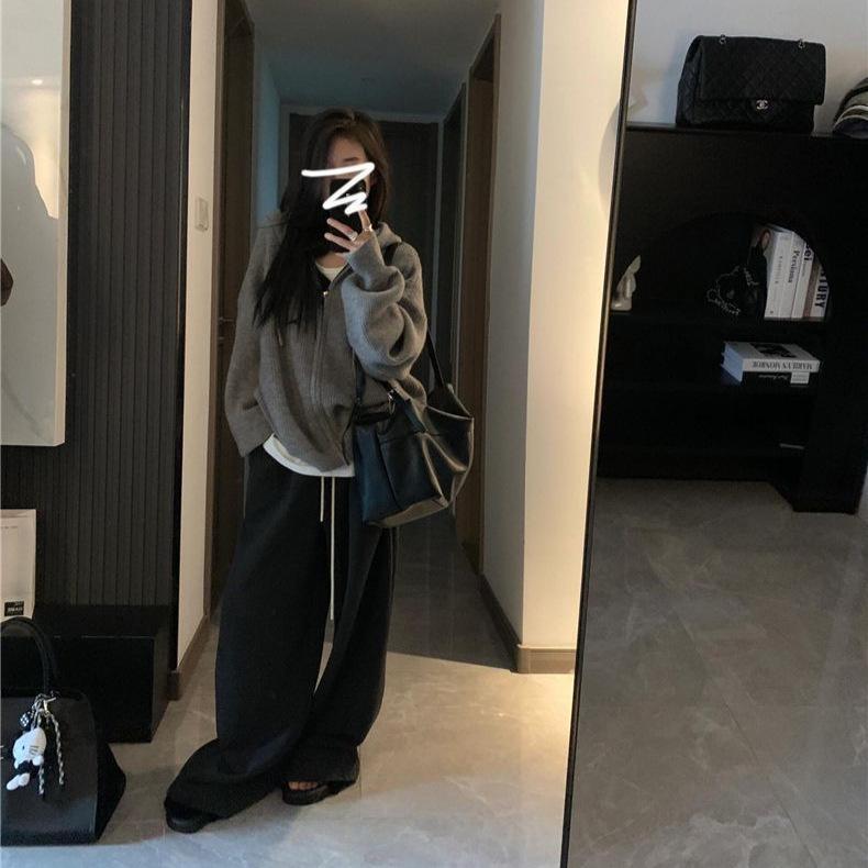 2025 Damen Koreanischer Stil Kapuzenpullover mit Reißverschluss: Herbst/Winter Strick-Cardigan Sweatshirt Mantel mit High-End-Appeal