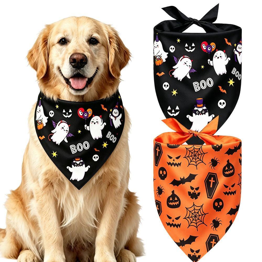 Pumpkin Print Dog Triangle Scarf Cute Cat Saliva Towel Pet Holiday Bib Festival Gift