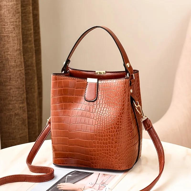 Vintage Stone Pattern Bucket Tote Bag Classic Leather Shoulder Crossbody Bags for Women's Handbag & Purse Suitable for Daily Use