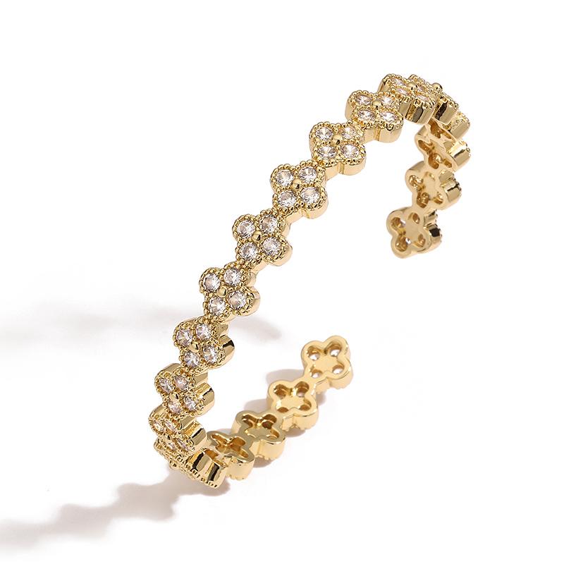 HECHENG,Sweet and Romantic 18K Gold-Plated Zirconia Brass Flower Women s Open Adjustable Bracelet золотой