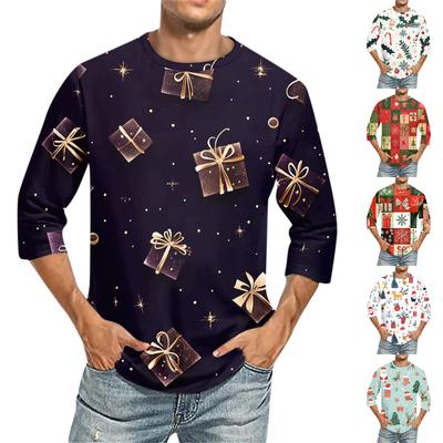 Men'S Round Neck Three-Quarters Sleeve Top Casual Fashion T-Shirt