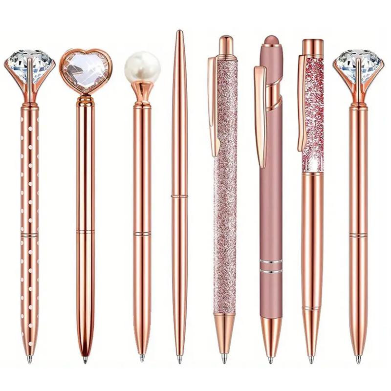 

8/9 Pcs Rose Gold Ballpoint Pen Women School Stationery Set Liquid Sand Glitter Black Ink Pens Gifts for Wedding Office Supplies
