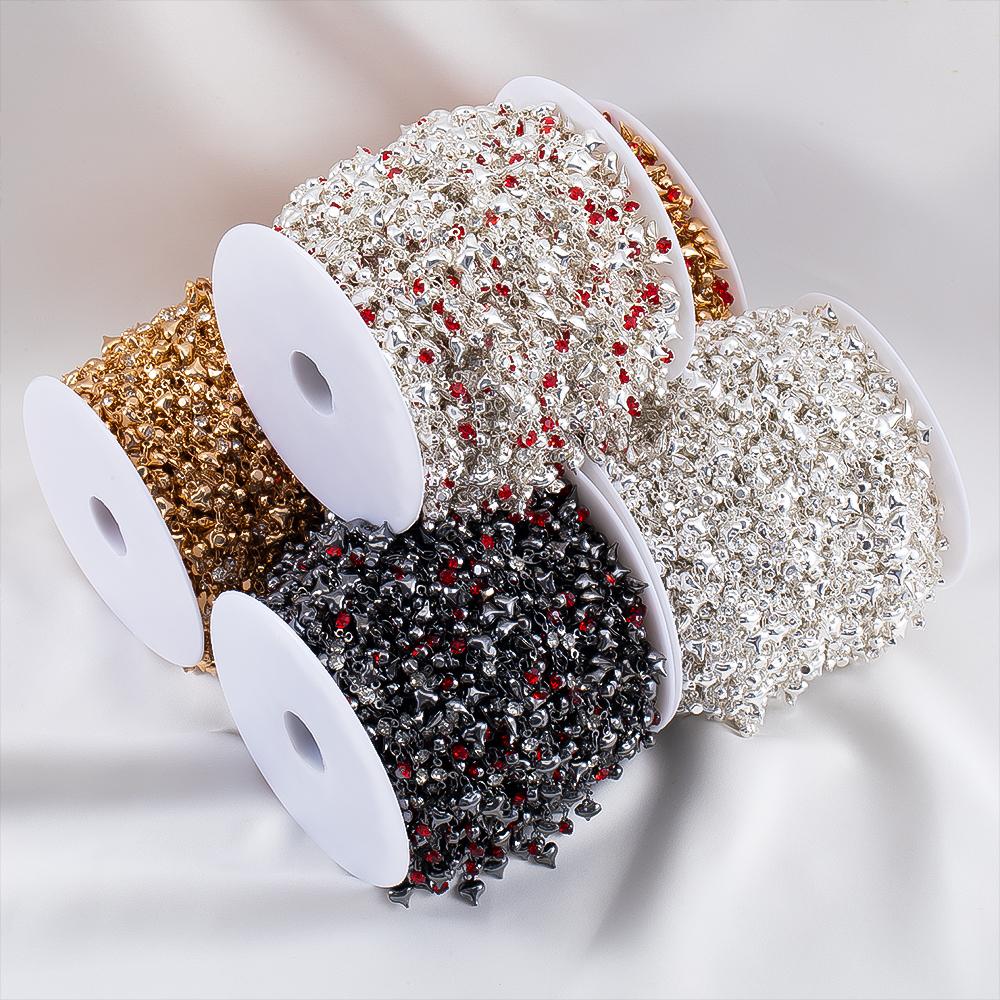 1Meter Colorful Metal Peach Heart Charms Chain Crystal Beads Pendants Copper Chains Women Jewelry Making DIY Necklaces Bracelets