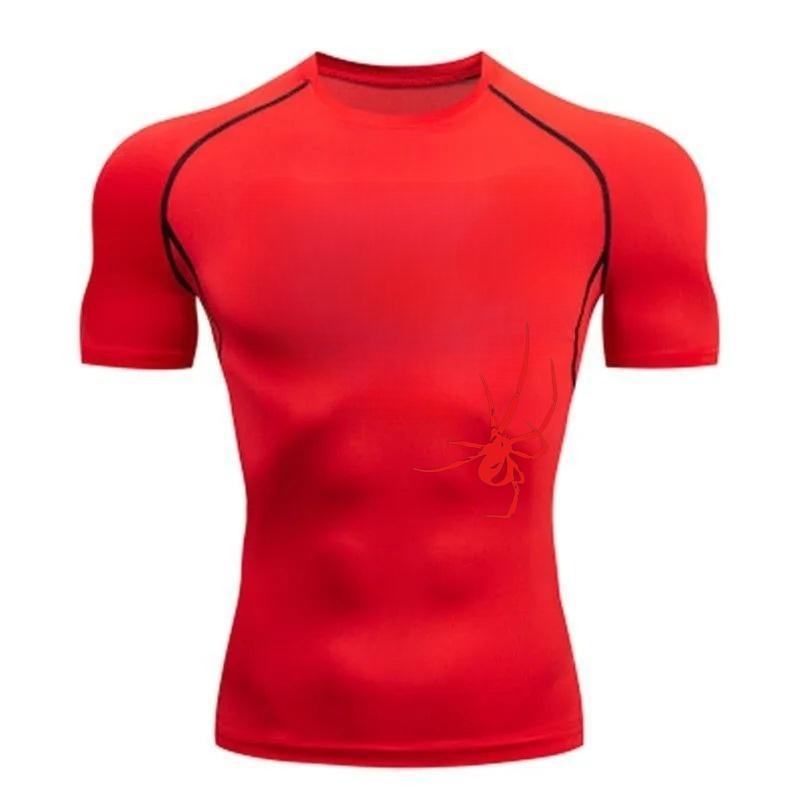 Men Short-Sleeve Compression T-Shirt Breathable Quick-Drying High Elasticity Spider Print, Running, Cycling, Gym Workouts Shirts