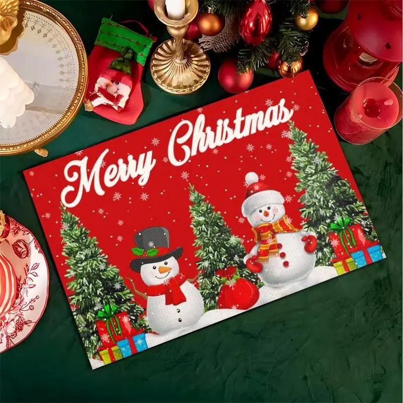 1PC Christmas Placemats Linen Christmas Trees Snowflake Gnome Print Table Mats Xmas Table Pads for Home Hotel