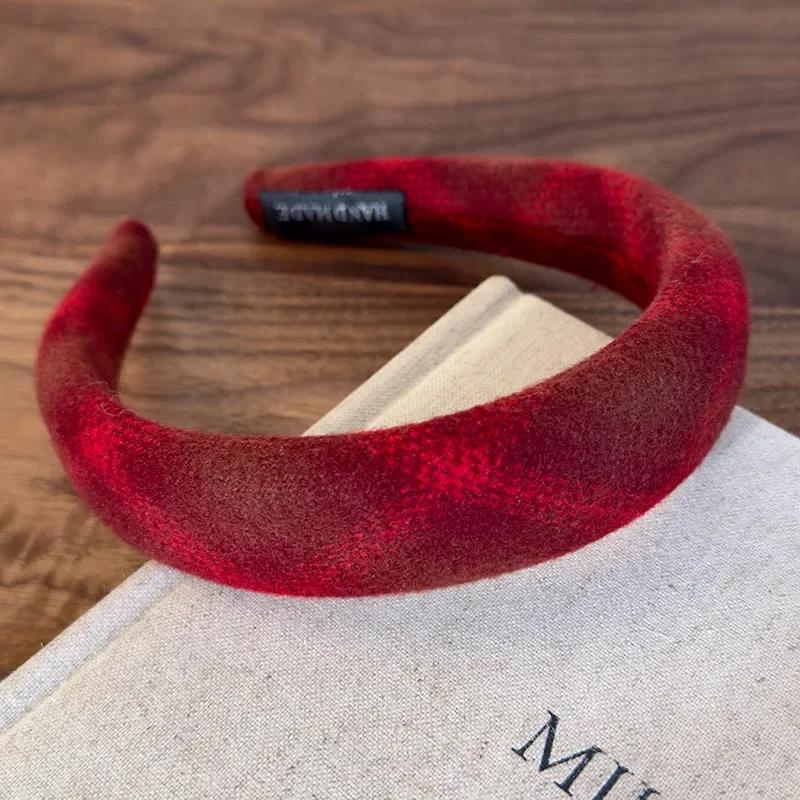 Retro Rote Süße Wollstirnbänder für Frau Mädchen Temperament Haarreif Schwamm Breit Haarband Weiblich Weihnachten Haarschmuck Geschenk
