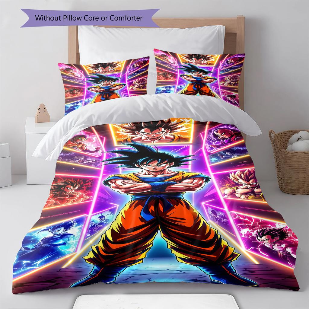 Son Goku Muster Bettwäsche, Steppbett Set Bettbezug Kissenbezug Zuhause Geburtstagsgeschenk (1 Bettbezug + 2 Kissenbezüge, ohne Füllung)