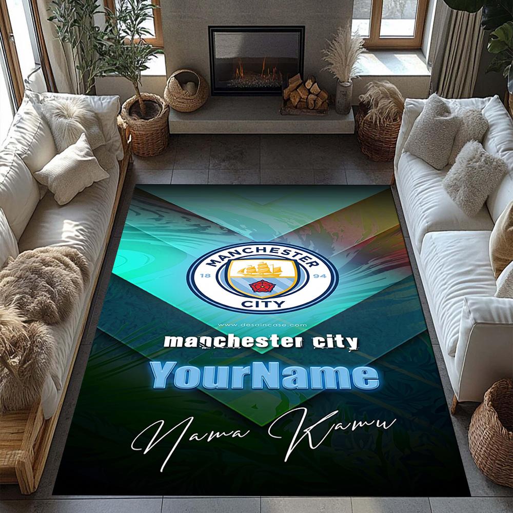 Manchester City Customize Your Name Area Rug Perfect for Balcony Entryway Foyer Living Rooms Anti-slip Rug Decorate Offices Wedding Party Gift