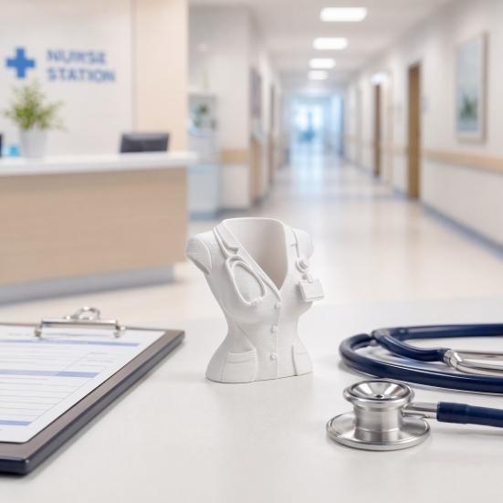 3D Printed Nurse Pen Holder, Creative Figurine with Stethoscope Design, Matte Finish Desktop Organizer for Pens Makeup Brushes, Cute Desk Decor for