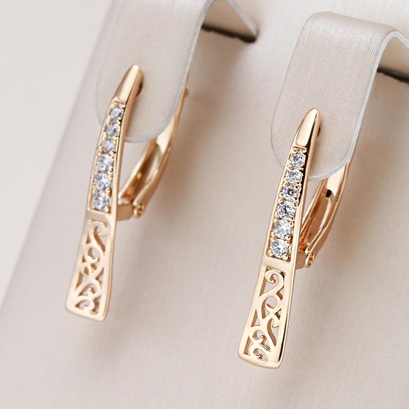 Unusual English Earings Fashion Jewelry  Rose Gold Color Natural Zircon Long Dangle Earrings Women Fine Daily Jewelry