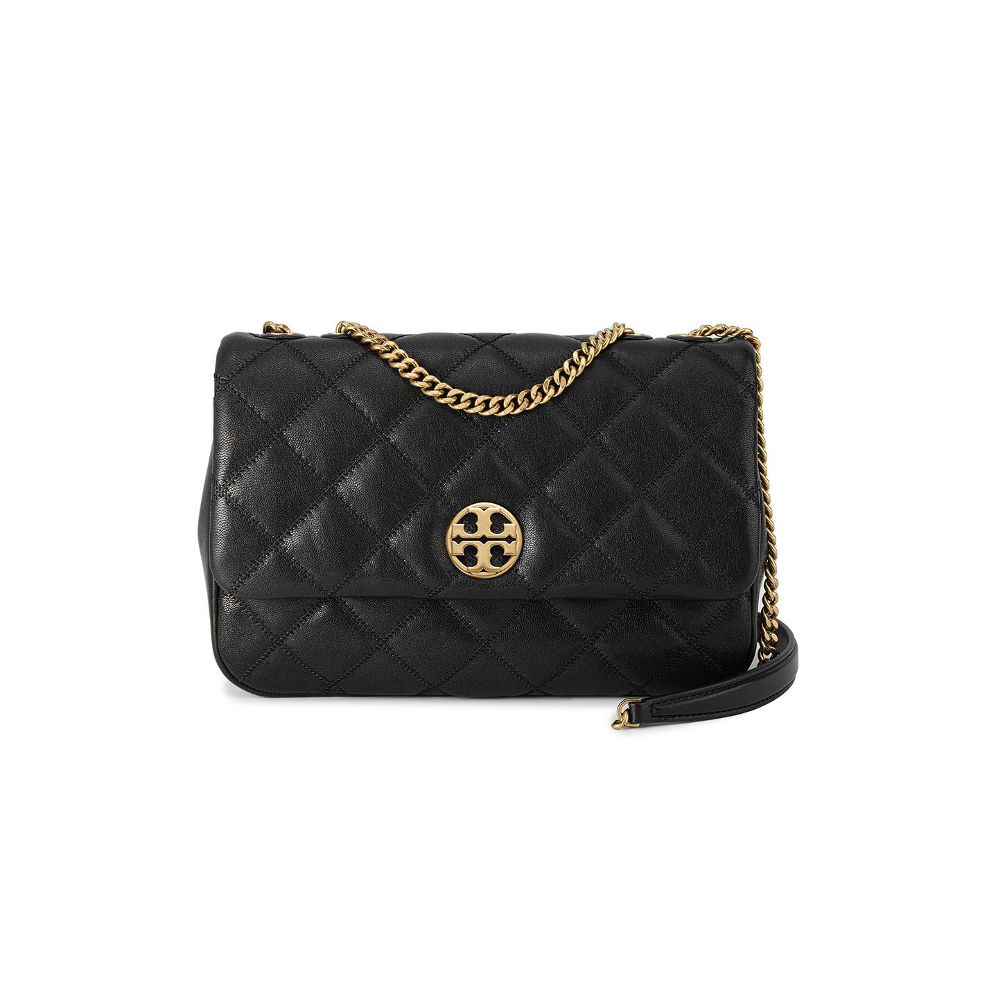 

Tory Burch TB-Willa Plaid Quilted Flap Chain Leather Shoulder Crossbody Bag Large Women bags Black 148244-001 Basic Set (Bag+Dust Bag)