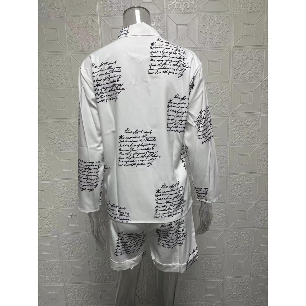 Women's sets summer long-sleeved lapel printed zipper shirt shorts clothes sale