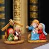 Religious Home Decors Nativity Scene Cartoon Resins Miniature Figurines Festives Tabletop Holiday Manger Scene Ornament
