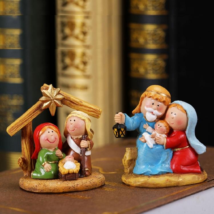 Religious Home Decors Nativity Scene Cartoon Resins Miniature Figurines Festives Tabletop Holiday Manger Scene Ornament