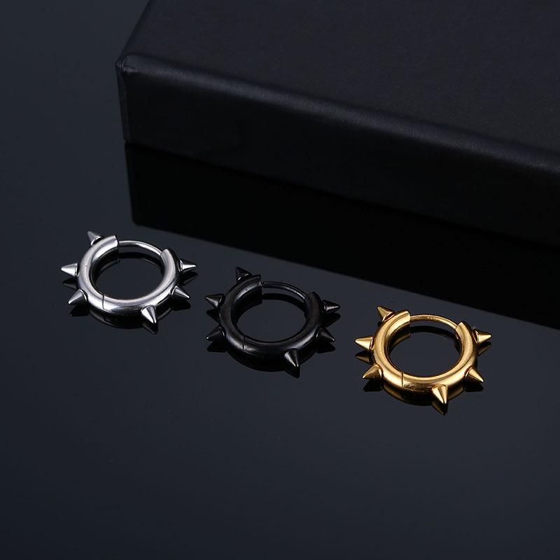 Punk Titanium Steel Spike Rivet Coil Earrings - Trendy Round Wire Clip-Ons